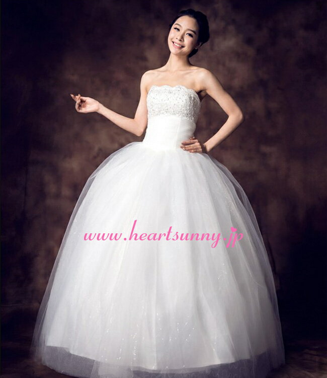 ウェディングドレス プリンセス☆E194☆ビーズ飾りビスチェ 折り目ウェストライン 編み上げ ソフトチュール☆HeartSunny【RCP】サイズオーダーメイド/結婚式/披露宴/二次会/大きい/小さい/ロングウエディングドレス/パーティードレス/ブライダル/花嫁/格安/激安