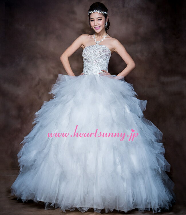 ウェディングドレス プリンセス☆E200☆スパンコール飾りビスチェ ふわふわソフトチュール 編み上げ☆HeartSunny【RCP】サイズオーダーメイド/結婚式/披露宴/二次会/大きい/小さい/ロングウエディングドレス/パーティードレス/ブライダル/花嫁/格安/激安