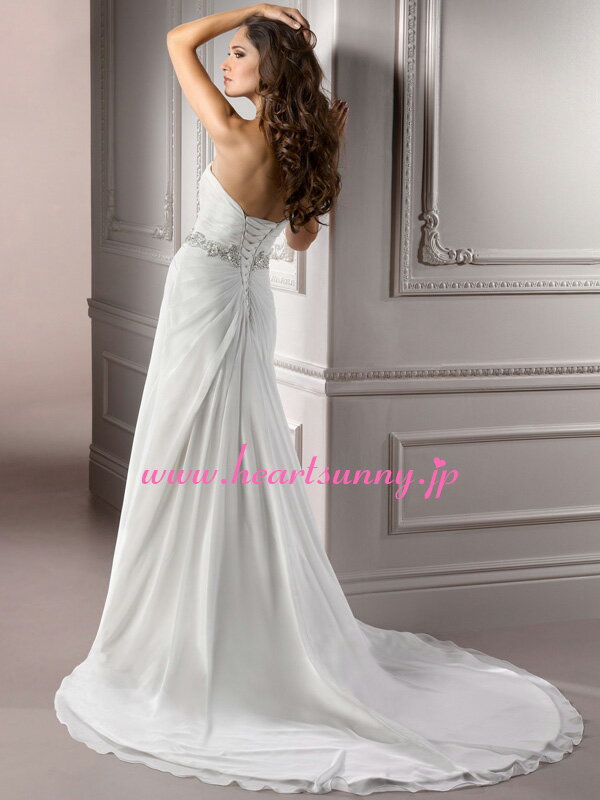 ウェディングドレス スレンダー☆A110☆ハートネックビスチェ ダイヤ飾りベルト 編み上げ トレーン☆HeartSunny【RCP】サイズオーダーメイド/結婚式/披露宴/二次会/大きい/小さい/ロングウエディングドレス/パーティードレス/ブライダル/花嫁/格安/激安