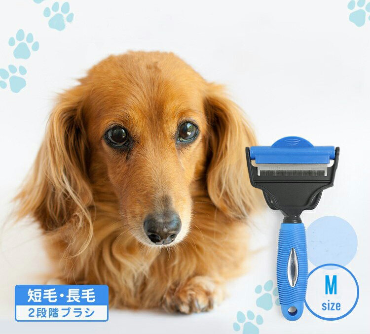 トリミングブラシ Mサイズ 犬・猫用 むだ毛 抜け毛 処理 換毛期 トリマー 2段式 中毛 長毛 ペット グルーミング お手入れ 抜け毛 毛取り 毛玉除去 ミニチュアダックス シュナウザー トイプードル チワワ ポメラニアン 小型犬 中型犬 大型犬のサムネイル