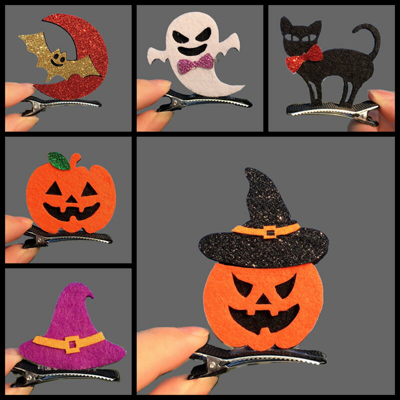 6個セット ハロウィン仮装 髪飾り ヘアピン かぼちゃ おばけ コウモリ 魔女帽子 スカル 猫 ハロウィン限定デザイン (6種類入り)
