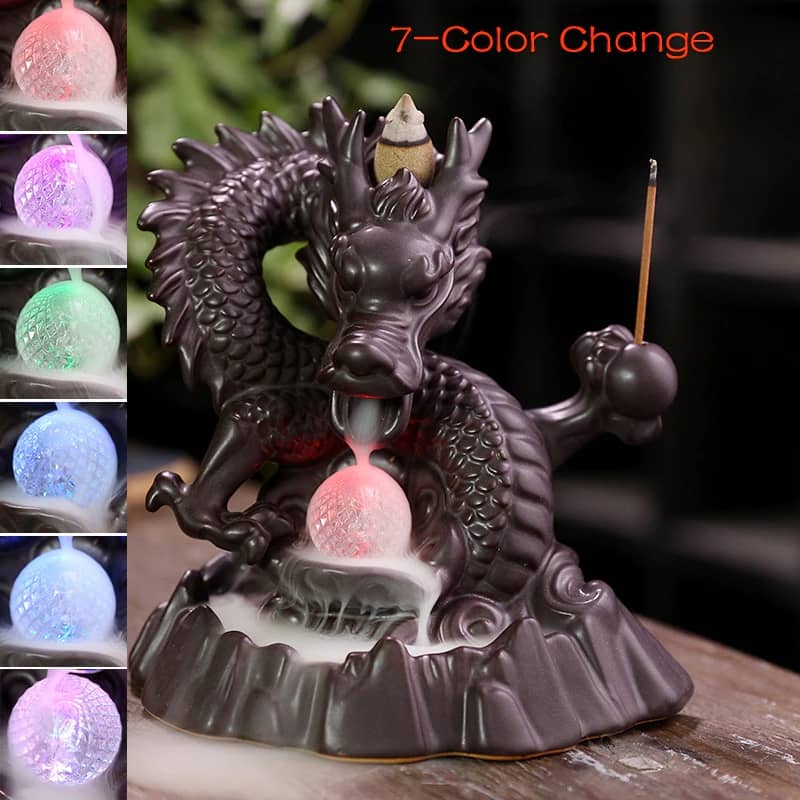 【お香コーン15pcs付】逆流香バーナー 龍 led お香立て 線香立て 癒し リラックス 香炉仏 