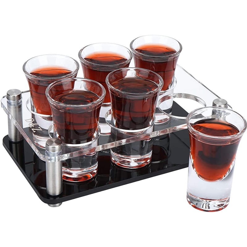 7点セット ショットグラス サービングトレイ付き おしゃれ モダン ホルダー ドリンク サービング ディ..