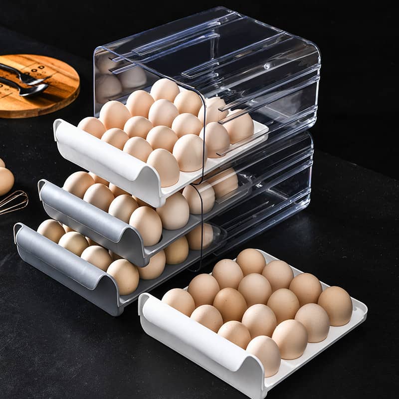 【ポイント 5倍UP !】32個収納 玉子収納ケース 卵パック 卵ボックス 卵保護ケース 冷蔵庫収納 整理 収納ボックス 取り出し便利 引き出し式 コンパクト 耐久性　卵ケース卵入れ 冷蔵庫用 キッチン収納 2308