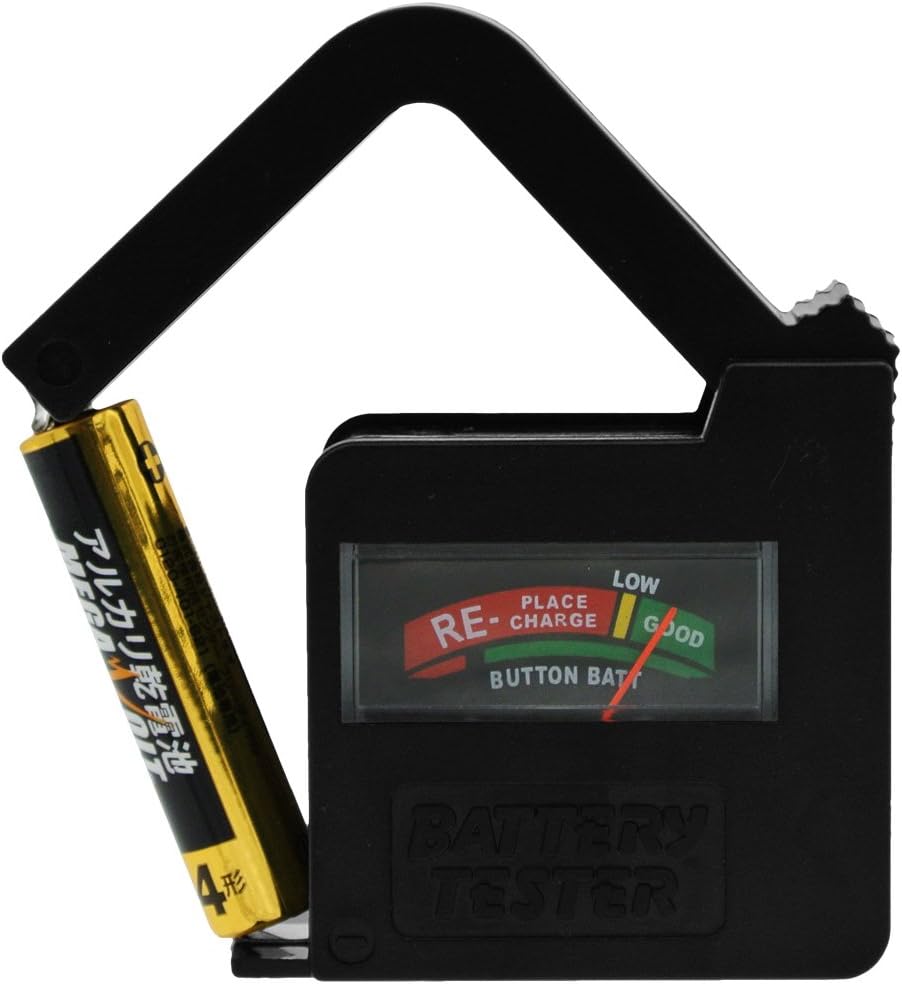 電池チェッカー テスター 残量 チェック 測定器 乾電池 バッテリー アナログ アルカリ マンガン 9V 1.5V 単3 単4 コイン ボタン 電池