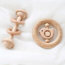 ラトル おもちゃ 2個セット 天然木 無塗装 ガラガラ 木の揺れる音 赤ちゃん 木の玩具 カミカミ ベビー ギフト 出産祝い 新生児贈り物 プレゼント