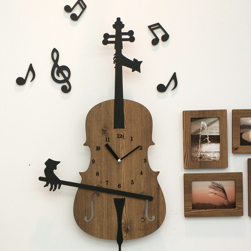 アートデコレーション 時計 壁飾り 木製 壁掛け時計 ヴァイオリンスタイル 飾り かわいい 部屋 ギフト プレゼント