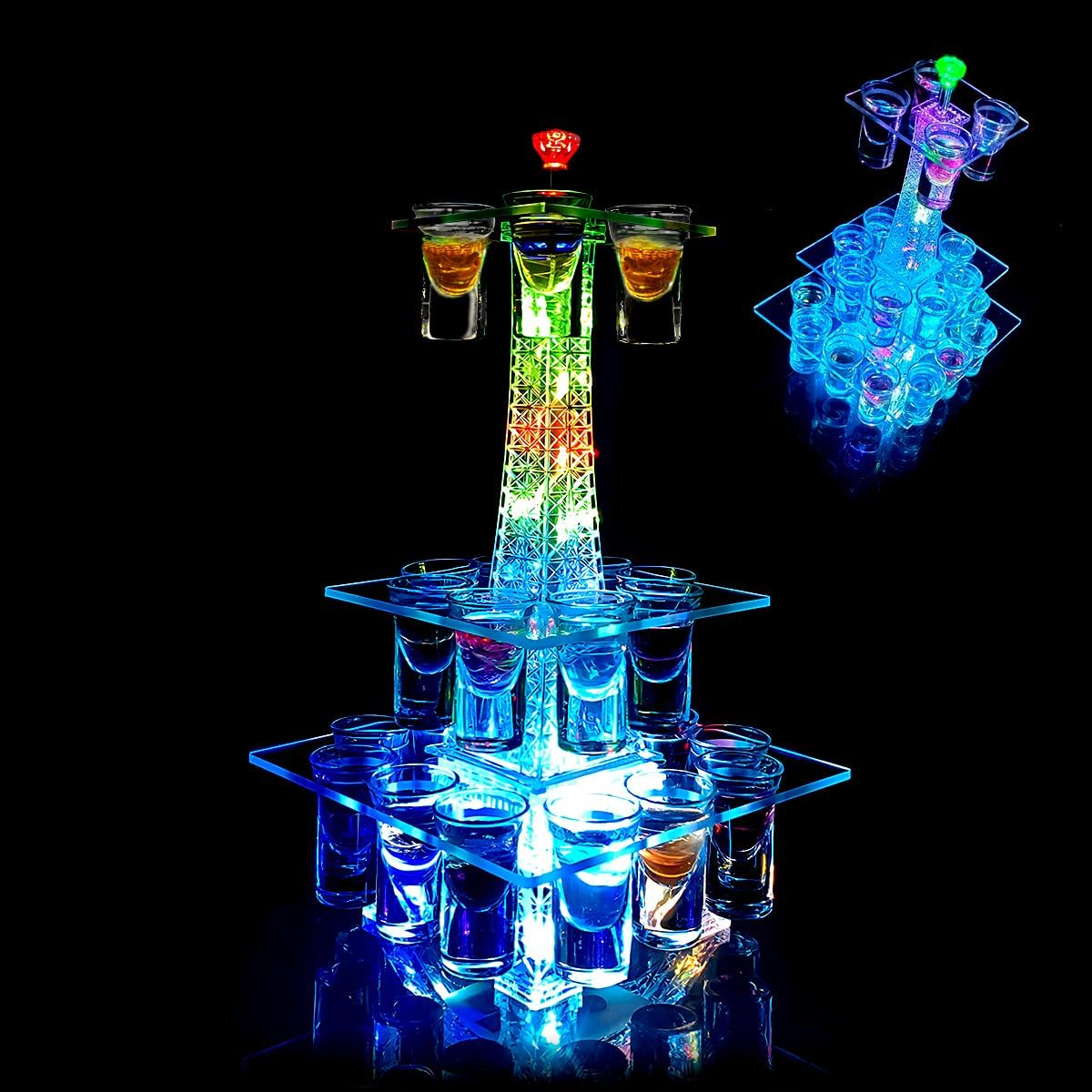 LED酒グラス棚 酒カップホルダー 酒グラススタンド 30mlグラス12個付き LEDランプデザイン 卓上自立型 USB充電式 コードレス 雰囲気作り 忘年会 新年会 クラブ カラオケ パーティー 飲み会(3)