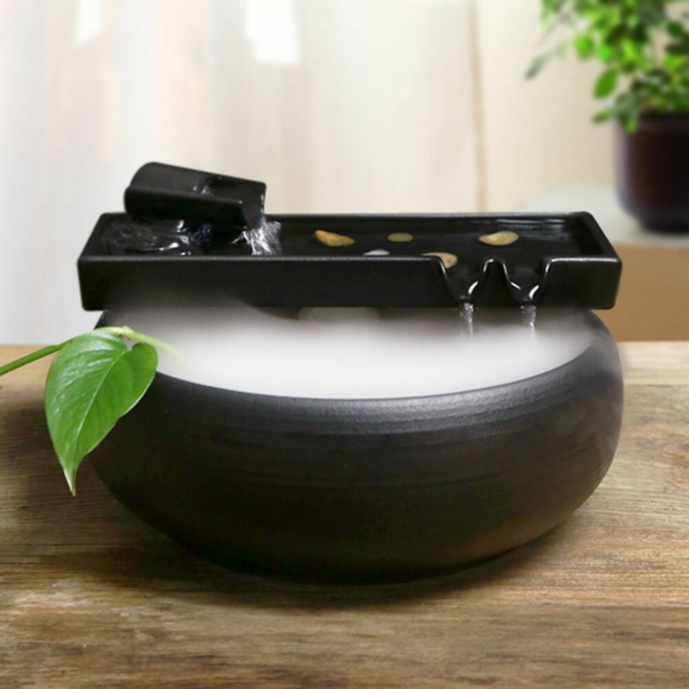 【時間限定!】卓上噴水 ミニ滝 卓上式 セラミック 庭園 和風噴水 流水 USB給電式 霧化 ポンプ 置物 インテリア 風水 開運 装飾 工芸品 陶芸 玄関 置物 卓上用飾り 部屋/オフィスに対応 ヨガ 瞑想に最適 癒し 記念日 新年 プレゼント 雑貨 オブジェ 霧化器 水車