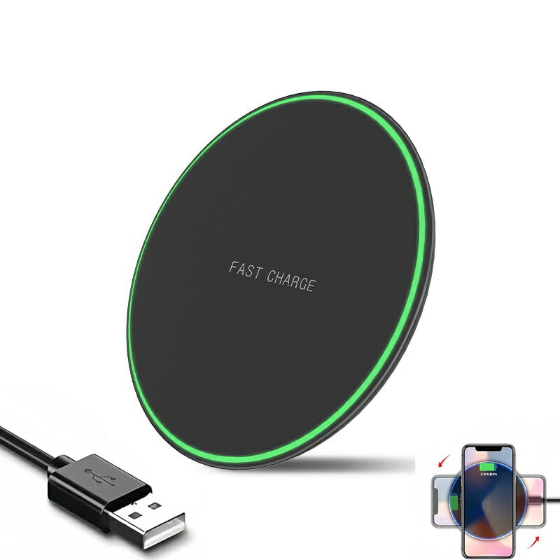 【時間限定! ポイント10倍!】ワイヤレス充電器 Qi認証 無線充電器 最大15W出力 USB Type-Cポート 急速充電パッド 軽量 置くだけ充電 i-Phone15/14/13/12 シリーズ/Xs/AirPods2/AirPods Pro 他のQi対応の機種