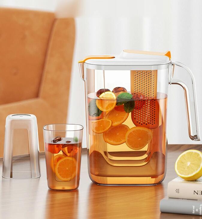 冷水ボトル コールドケトル 茶汁用 大容量 牛乳 水 フルーツ浸漬水 取り外し可能 安全 パーティー コールドアイスコーヒー アイスティー ホットティー レモネード キュウリ水 フルーツソーダ 自家製飲料 冷水 コーヒー（冷水ケトル＋4カップ）