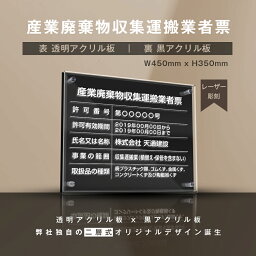 【スマイル】【産業廃棄物収集運搬業者票】アクリルW式 W45cm×H35cm 宅地建物取引業者票 登録電気工事業者登録票 お洒落な二層式 法定サイズ レーザー彫刻 宅建 業者票 運搬業 運搬業者票 許可書 事務所 法定看板 看板 ［gs-pl-cyfqw-t］