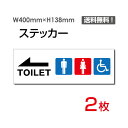 「左矢印 TOILET」400×138mm 関係者以外立ち入り禁止 関係者 立入禁止 立ち入り禁止 通り抜け禁止 私有地警告 禁止 注意看板 標識 標示 表示 サイン　プレート ボードsticker-1007（2枚組）