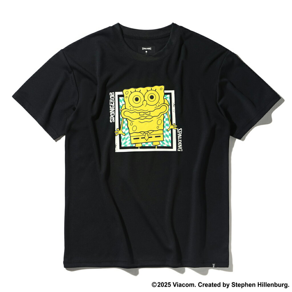 スポルディング　Tシャツ　スポンジ・ボブ　チェッカーフラグ（半袖） H/S SHIRTS　ブラック　SMT25046S［SPALDING］【2025SS】