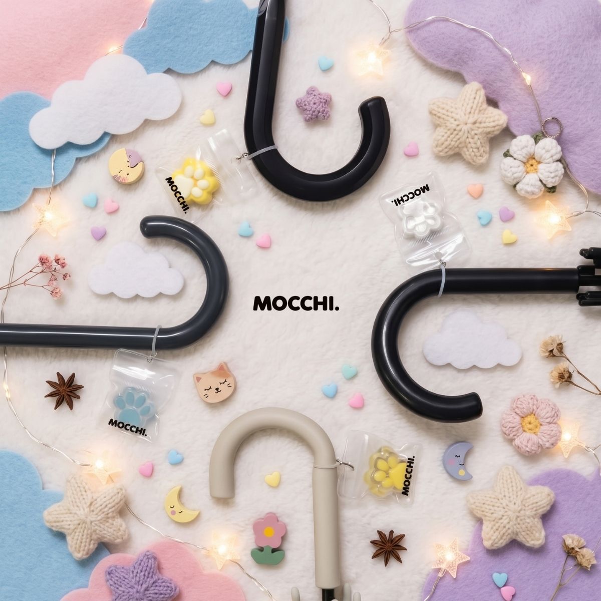 【お買い物マラソン＆最大2000円OFFクーポン】【MOCCHI.ぷにぷに感触】アンブレラマーカー スクイーズ 肉球 傘 8個セット 目印 チャーム めじるしアクセサリー シリコンリング カニカン付き キーホルダー 紛失防止 ペットボトル 盗難防止 smilekankyo1-10000149 HAFOS オンラインショップ サンプル画像2