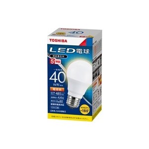 東芝ライテック　LED電球　一般電球形　電球色　40W形　広配光　LDA4L-G-K/40W-2 (LDA4LGK40W2)　LDA5L-G-K/40Wの後継機種