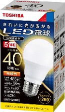 (60個セット 送料無料)LED電球 電球形 E26口金 一般電球形 全方向タイプ 白熱電球40W形相当 電球色 TOSHIBA（東芝ライテック） LDA5L-G/40W-2 (LDA5LG40W2) LDA5L-G/40Wの後継機種