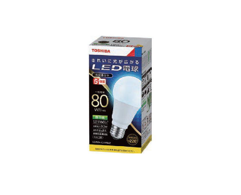 LED電球 電球形 東芝ライテック E26口金 一般電球形 全方向タイプ 白熱電球80W形相当 昼白色 LDA9N-G/80W/2 (LDA9NG80W2) (LDA9N-G/80W後継品)