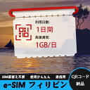 【サクッと開通】eSIMカード かんたん設定で即時利用! 5分で開通 データ通信専用 格安プリペイドSIM 出張・旅行に最適 1日間 1GB/日 フィリピン P...