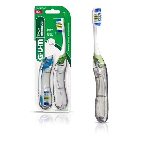 Gum 抗菌毛、柔らかい毛＃153、2カウントバリューパックと一緒に旅行歯ブラシ バリ...