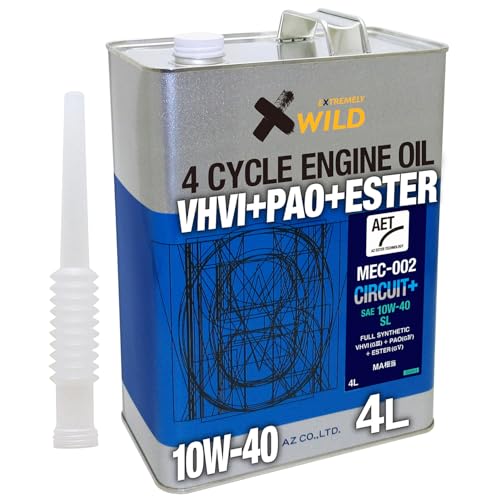 10W-40-/4L/-・Size:4LStyle:10W-40・対応車種:中・大型車両向け・対応車種:中・大型車両向け特殊なPAO(G4)を使用。 高温重視設計でスポーティな走りにも対応。 高品質なグループ4である特殊なPAOをベースオイルに、AZのエステルテクノロジー(AET)によって中・大型バイクに求められるエンジンオイル性能を、高温重視で考えたもう一つのサーキットオイルです。 優れたせん断安定性と、熱安定性がエンジン機能をサポートし、力強い走りを取り戻します。 ロングツーリングからサーキット走行まで幅広く対応できる高性能・高機能エンジンオイルです。 粘度指数:165 動粘度:87.83(40℃)、14.04(100℃) 対応車種:中・大型車両向け 油種:VHVI(グループ3)、PAO(グループ4)、ESTER(グループ5) API規格:SL JASO規格:MA相当 【AET(AZ ESTER TECHNOLOGY)】 エステルオイル(グループ5)にはさまざまな種類があり、エステル同士の組み合わせや、他のベースオイルとの組み合わせは多岐に渡ります。また、エステルオイルは加水分解(水と反応して起こる分解)を起こして変質しやすいという弱点があるため、エステルオイルの使用には、それをカバーするノウハウと添加配合技術が必要になります。 AZのエンジンオイルには、エステルオイルの特性を活かし、最高のパフォーマンスを発揮できるように配合設計するAZ独自の添加剤配合技術を用いています。 AET(AZ ESTER TECHNOLOGY)は、AZが確立した唯一無二の添加剤配合技術です。 *エステル系合成潤滑油(エステルオイル)とは エステルオイルは、分子中に数個のエステル結合をもつ合成基油で、低粘度でありながらも高粘度指数をもち、低温流動性に優れているものや、高温安定性に優れているものなどがあります。また、他のオイルに比べ潤滑性能を備えており、エンジンオイルに広く使用されています。