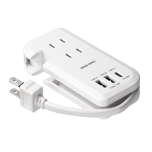 サンワサプライ 電源タップ コード巻き取り式 PD33W (ACコンセント3個口＋Type-C×1＋USB-A×2) モバイル 小型 ホ 送料無料