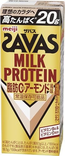 PatternName:アーモンド風味・パッケージ個数:1・カラダづくりに有効なミルクプロテインを20g/本配合・運動後、間食時にも飲みやすいすっきり飲めるアーモンド風味・運動を通じてカラダづくりを行っている人に適した脂肪ゼロタイプ(食品表示基準)商品紹介 カラダづくりに有効なミルクプロテインを20g配合しています。 それだけではありません! 1本あたりビタミンDを5.1μg以上 ビタミンB6を半日分の0.65mg以上も配合しております。 運動後、間食時にも飲みやすいすっきり飲めるアーモンド風味に仕立てました。 たんぱく質をしっかり摂れるので筋トレ後にぜひ試してみてはいかがでしょうか？ 1本(200ml)当たり:エネルギー108kcal たんぱく質20.0g 脂質0g 炭水化物7.1g [糖質6.8g 食物繊維0〜0.7g] 食塩相当量0.2g カルシウム600mg ビタミンB?0.65mg ビタミンD5.1〜16.0μg 原材料・成分 乳製品(国内製造)、乳たんぱく質/ビタミンC、甘味料(アセスルファムK、スクラロース)、調味料(アミノ酸等)、香料、ビタミンE、ビタミンB?、ビタミンD 安全警告 段ボール開封時に、カッター等の鋭利なもので切ると、中の製品を傷つけてしまう恐れがあります。開封の際はご注意ください。