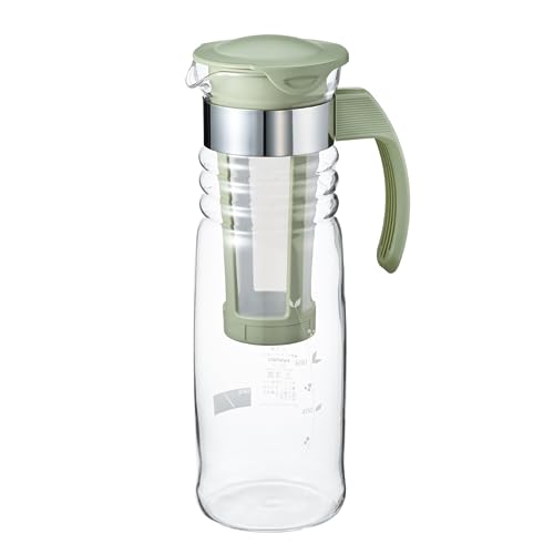 HARIO(ハリオ)かご網付き水出し茶ポット 実用容量1200ml スモーキーグリーン 耐熱ガラス製 熱湯・食洗器OK 冷水筒 日本製 送料無料