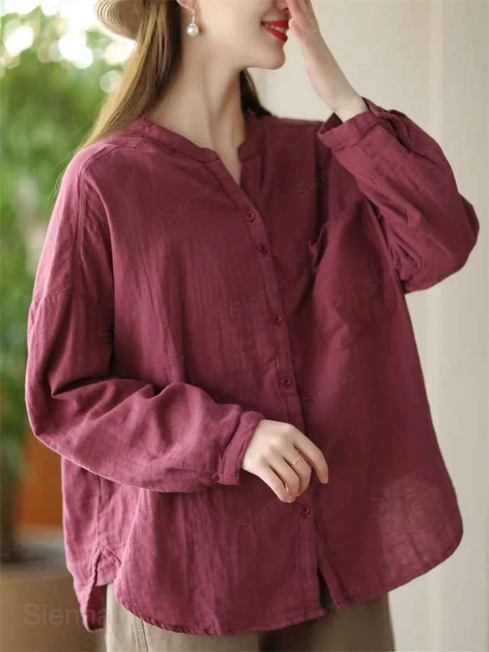 シャツ ブラウス レディース ダブルガーゼ トップス ガーゼシャツ 長袖 Vネック チュニック 無地 コットン100% 羽織り 綿 春 秋 冬 ガーゼ ベーシック フォーマル 体型カバー オフィス ビジネス OL カジュアル ゆったり 通勤 デート 日常 可愛い 大きいサイズ