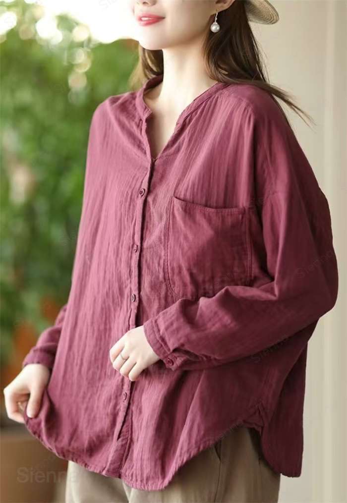 シャツ ブラウス レディース ダブルガーゼ トップス ガーゼシャツ 長袖 Vネック チュニック 無地 コットン100% 羽織り 綿 春 秋 冬 ガーゼ ベーシック フォーマル 体型カバー オフィス ビジネス OL カジュアル ゆったり 通勤 デート 日常 可愛い 大きいサイズ