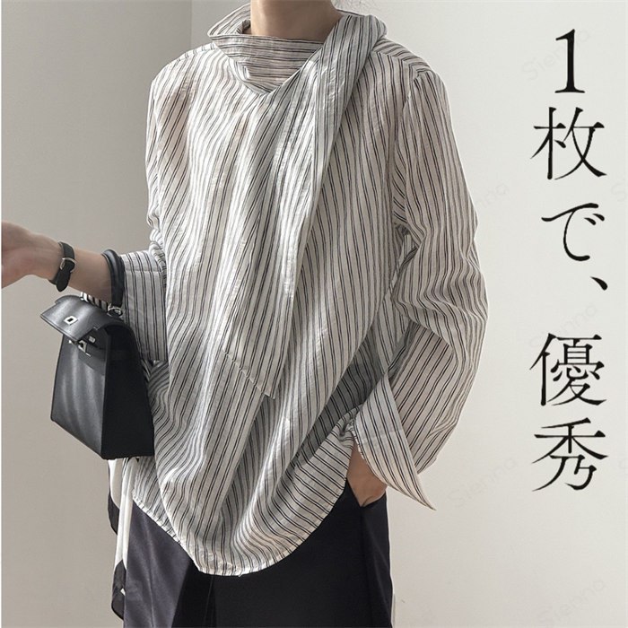 ボウタイブラウス レディース きれいめ 長袖 シャツ シャツブラウス ボウタイ リボンタイ リボン 薄手 ストライプ 総柄 プルオーバー 透け感 斜めにリボン付き 通勤 デート 普段着 冠婚葬祭 演奏会 謝恩会 披露宴 二次会 パーティー お呼ばれ 女子会 お食事会 結婚式