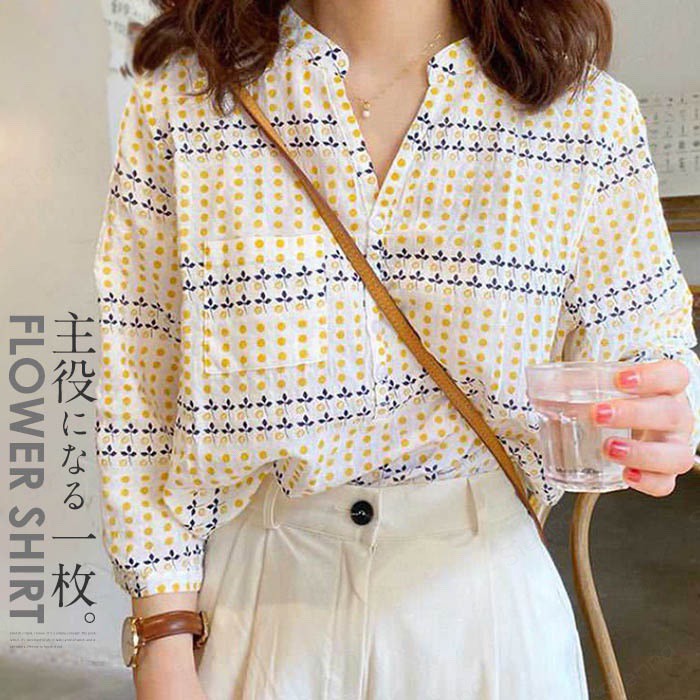 シャツブラウスレディース花柄綿コッ...