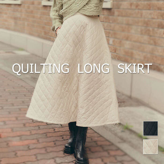 フレアスカート レディース キルティング きれいめ 秋冬 あったか ボトムス スカート 大きいサイズ 中綿 ロングスカート フレア 防風 防寒 ウエストゴム ハイウエスト ロング丈 ロング ポケット トレンド感 カジュアル 細見え 脚長 ブラック ホワイト 通勤 オフィス 日常