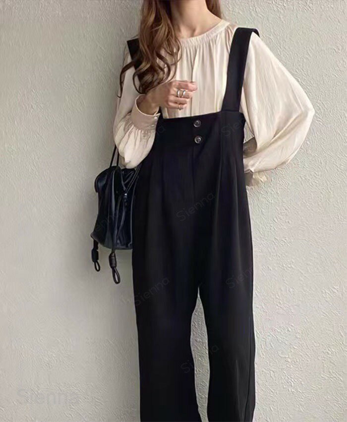 サロペット レディース オールインワン サロペ ワイドパンツ 体型カバー ゆったり パンツ シンプル オーバーオール ワンピース ノースリーブ 無地 仕事 通勤 フォーマル きれいめ 上品 30代 40代 50代 ママ 大人可愛い ボトムス 春 夏 秋 冬 黒