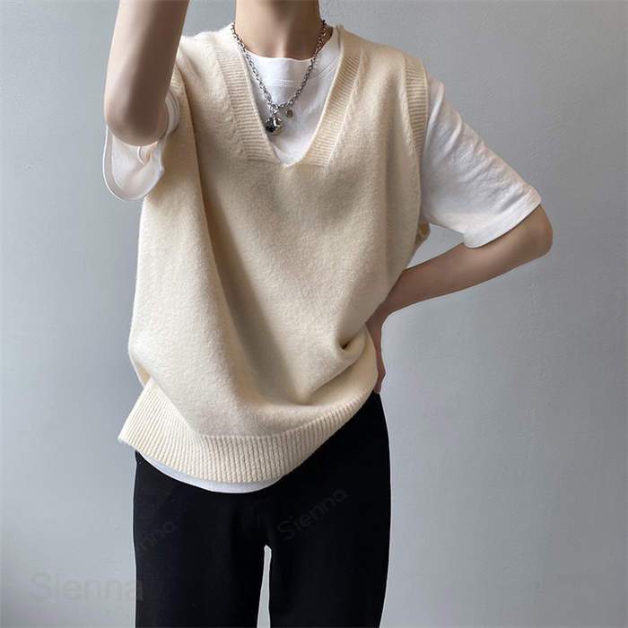 ベスト レディース 秋 ニット きれいめ お洒落 vネック トップス ノースリーブ ショート丈 シンプル 無地 重ね着 レイヤード ゆったり 体型カバー 韓国風 大人 カジュアル ピンク グレー ブラック ベージュ イエロー パーブル グリーン ワインレッド ブルー F