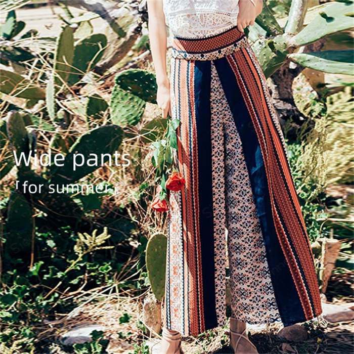 ワイドパンツ夏春薄手総柄エスニック...