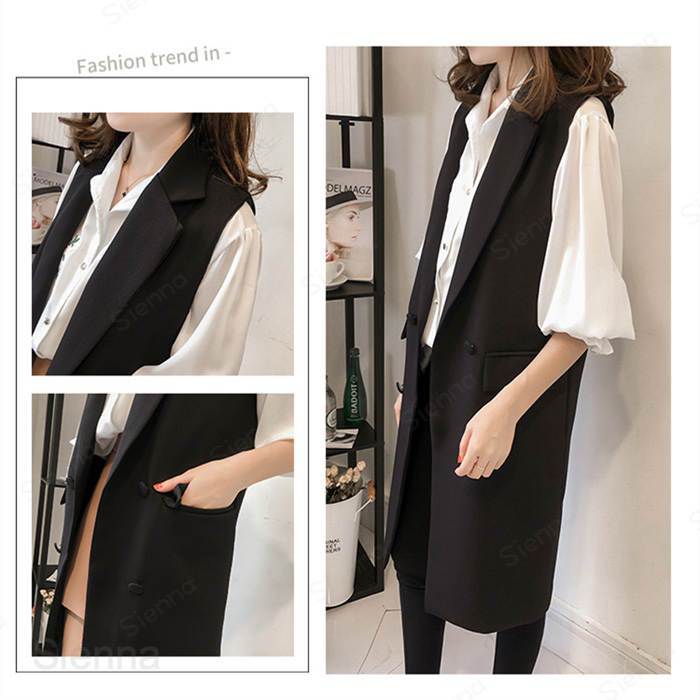 ベスト レディース ジレ ロング 春夏 ロングジレ ロングベスト ノースリーブ トップス ノースリーブコート 前開き 重ね着 トレンチベスト アウター トレンチベスト スーツベスト ノーカラー 羽織り 春夏 無地 おしゃれ 体型カバー ジレンチ smilenaie-10002553 シエナ サンプル画像3