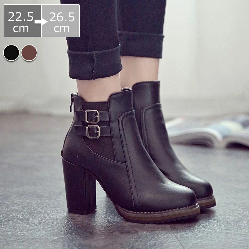 【送料無料】ブーツ ショートブーツ ブーティ レディース 靴 女性 美脚 太ヒール 痛くない 大きいサイズ 小さいサイズ カジュアル ストリート きれいめ シンプル おしゃれ 上品 フェミニン ガーリー 韓国ファッション 春 秋 冬 20代 30代 40代 50代 ブラック ブラウン