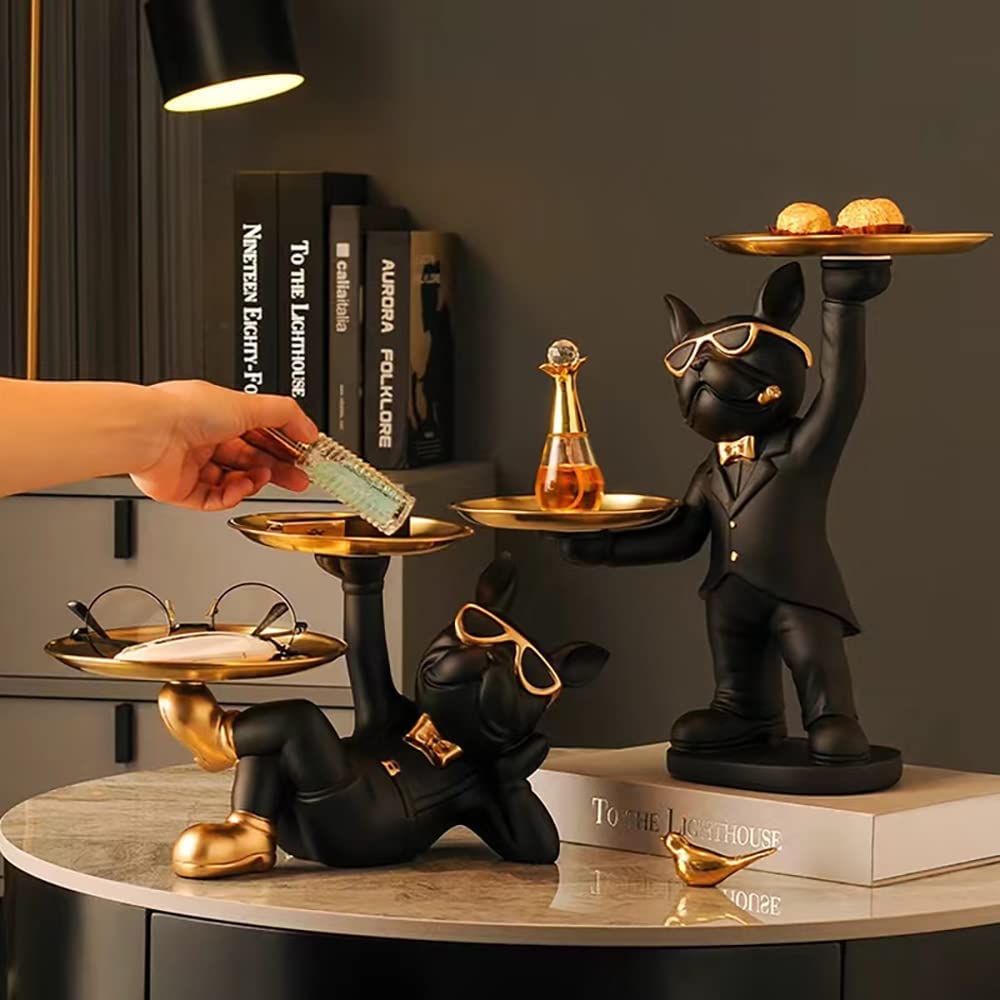 置物 キー収納トレイ 皿を捧げる犬さん 玄関 インテリア 雑貨 置物 寝そべっている犬さん フレンチブル..