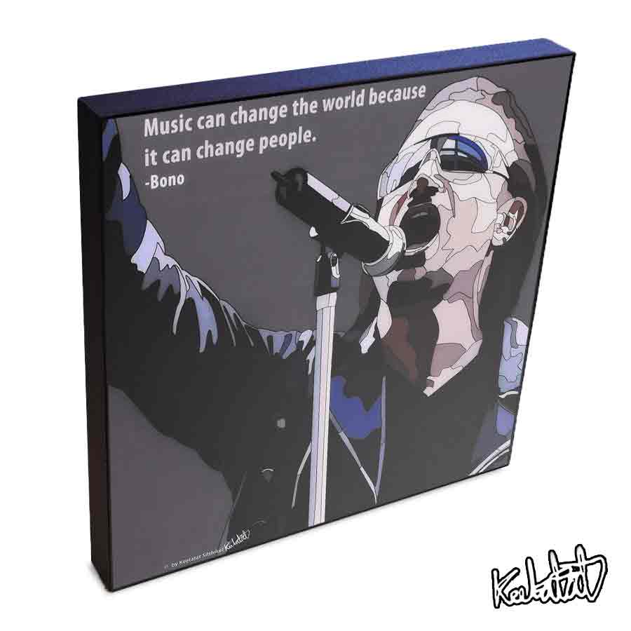 ポップアートフレーム Bono　ボノ（U2） KEETATAT SITTHIKET アートパネル インテリア 雑貨 店舗 内装 玄関 おしゃれ ポスター 絵 イラスト 壁掛け 歌手 ミュージシャン ロック ・バンド レジェンド
