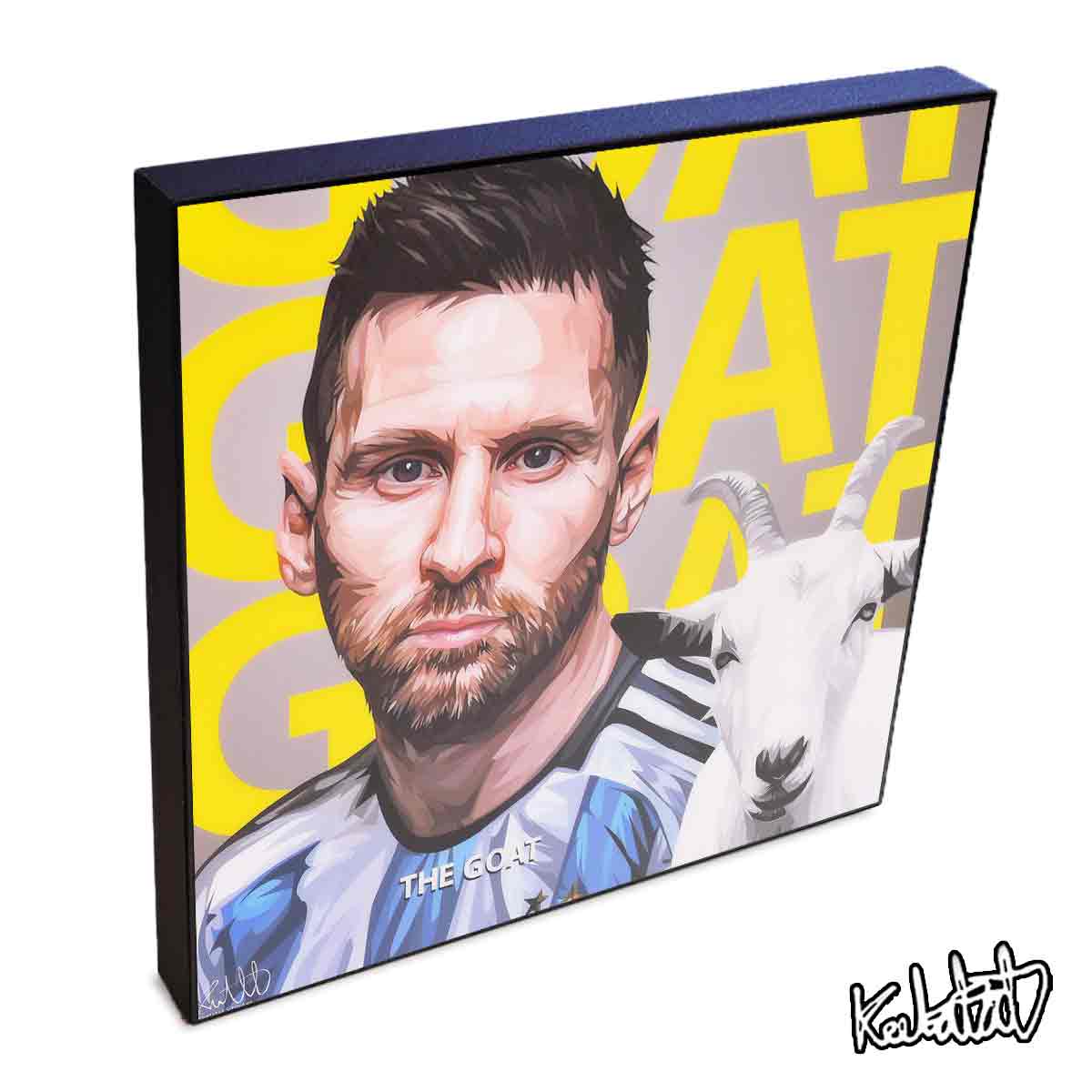 ポップアートフレーム Lionel Messi リオネル・メッシ KEETATAT SITTHIKET アートパネル インテリア 雑貨 店舗 内装 玄関 おしゃれ ポスター 絵 イラスト 壁掛け サッカー選手 ヤギ GOAT ネットミーム