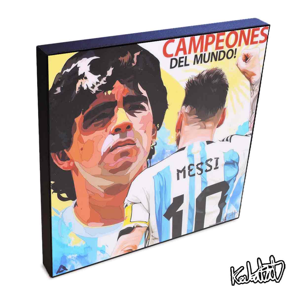 ポップアートフレーム Maradona＆messi マラドーナ＆メッシ KEETATAT SITTHIKET アートパネル インテリア 雑貨 店舗 内装 玄関 おしゃれ ポスター 絵 イラスト 壁掛け サッカー選手 フォワード 神の子 アルゼンチン代表