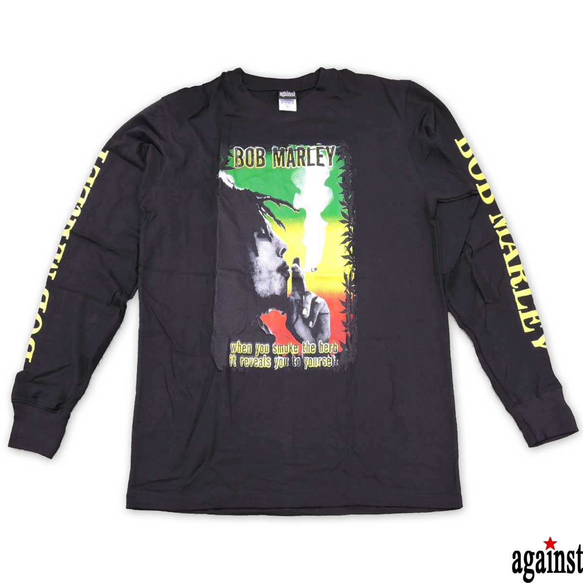 バンドロングTシャツ against Bob Marley ボブ・マーリー 音楽 プリントTシャツ グッズ ロック レゲエ 洋楽 長袖 ロングTシャツ メンズサイズ 男女兼用 サイズXL＆L