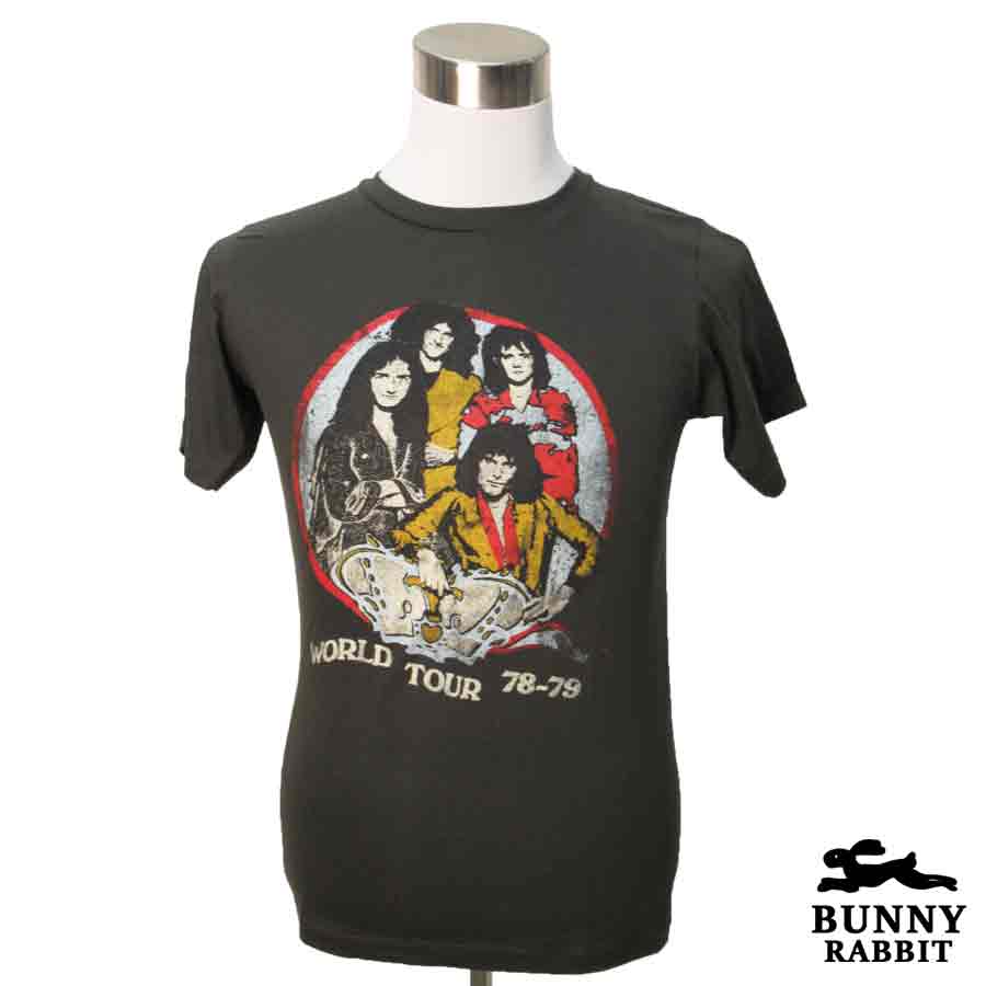 デザインTシャツ BUNNY RABBIT Queen クイーン 初期 バンドTシャツ ビンテージ風 プリントTシャツ グッズ ブリティッシュ 1970年代 ロック レジェンド フェス 音楽 Tシャツ 男女兼用 サイズM＆L