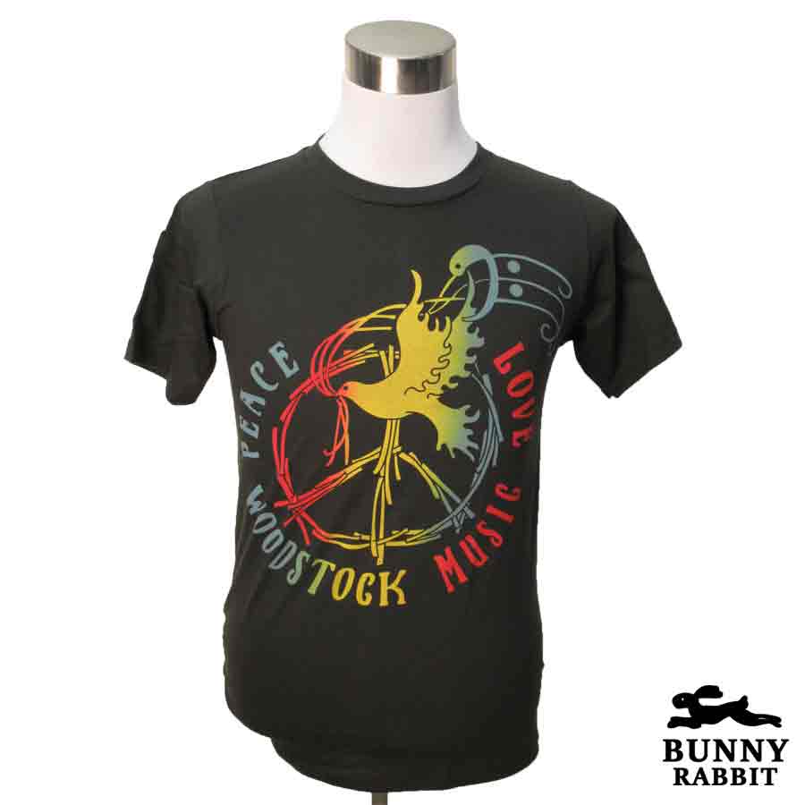 デザインTシャツ BUNNY RABBIT Woodstock Music Festival ウッドストック1969フェスティバル バンドTシャツ ビンテージ風 プリントTシャツ 伝説のロックフェス 音楽 ロックT バンドT Tシャツ 男女兼用 サイズM＆L