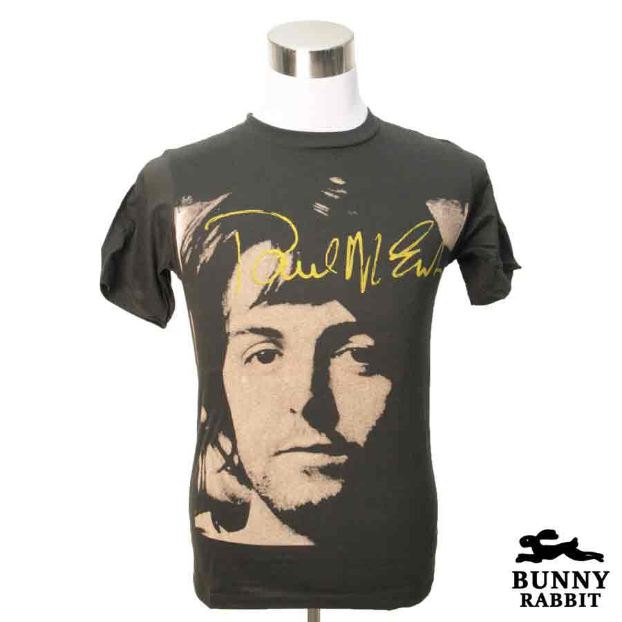 デザインTシャツ BUNNY RABBIT Paul McCartney ポール・マッカートニー バンドTシャツ ビンテージ風 プリントTシャツ グッズ ビートルズ ロック レジェンド フェス 音楽 ロックT Tシャツ 男女兼用 サイズM＆L