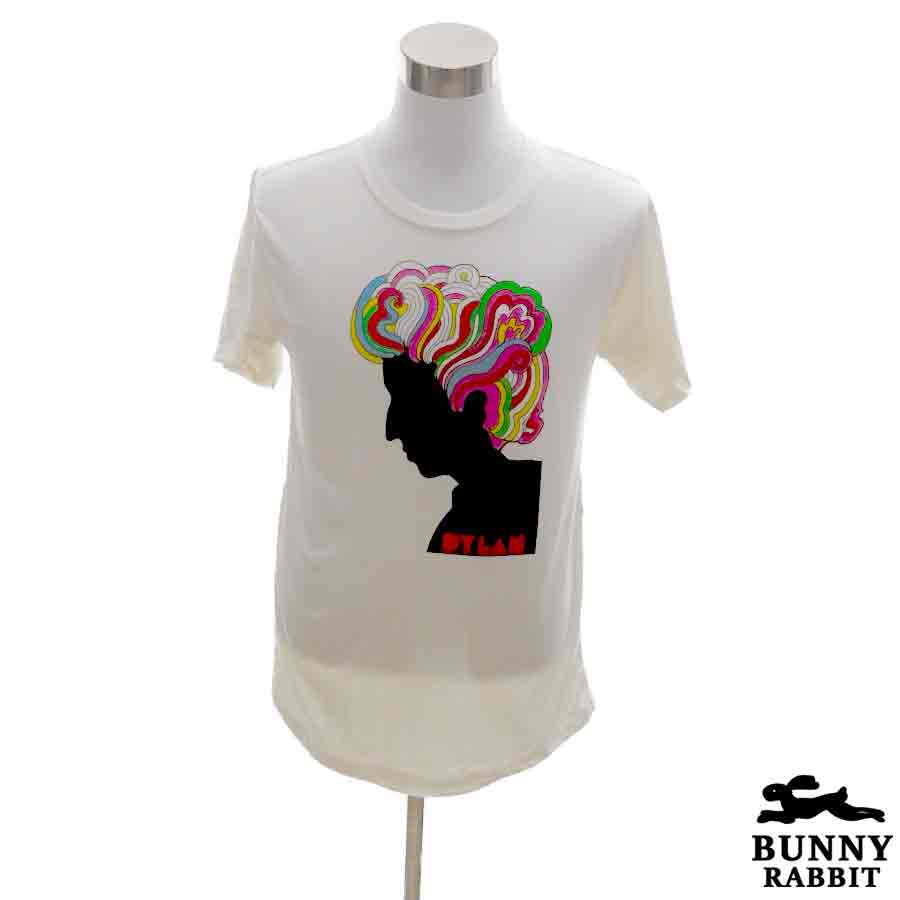 デザインTシャツ BUNNY RABBIT Bob Dylan ボブ・ディラン ビンテージ風 ロック バンド フェス 白ホワイト