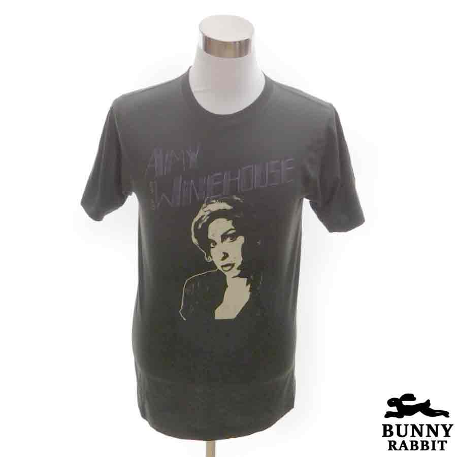 デザインTシャツ BUNNY RABBIT Amy Winehouse エイミー・ワインハウス ビンテージ風 ロック バンド フェス 黒 ブラック