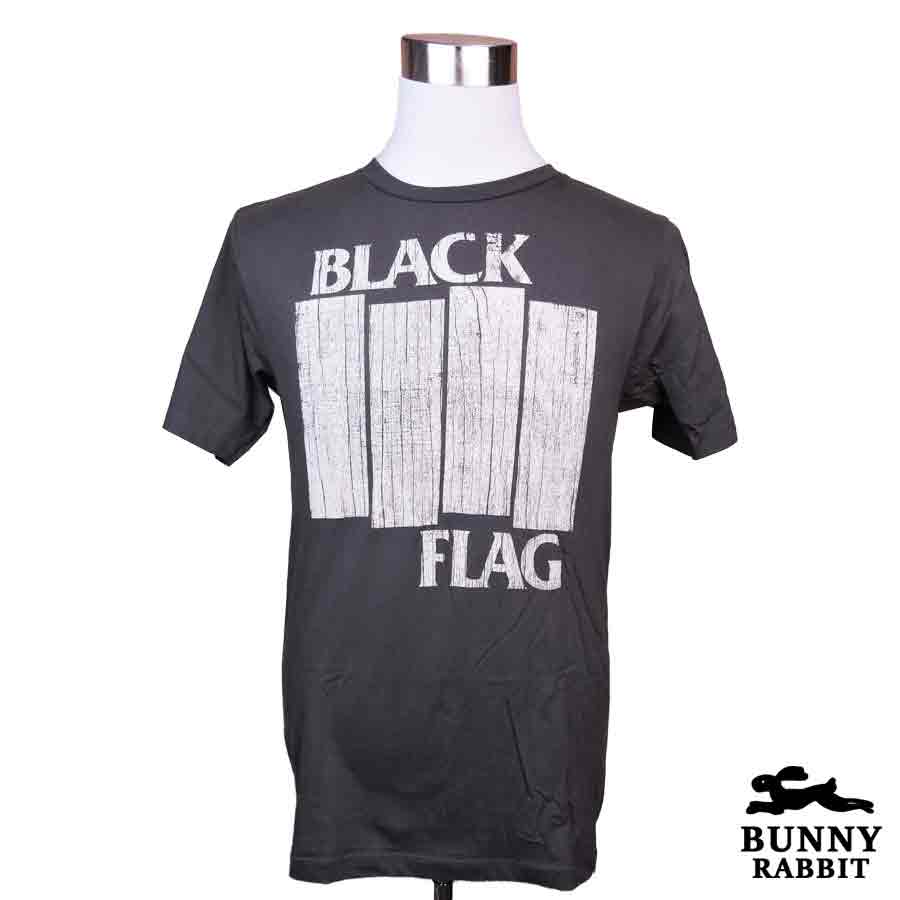 デザインTシャツ BUNNY RABBIT BLACK FLAG ブラック・フラッグ ビンテージ風 ロック バンド フェス 黒 ..