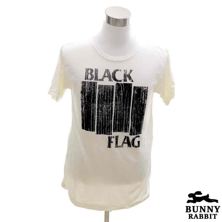 デザインTシャツ BUNNY RABBIT BLACK FLAG ブラック・フラッグ ビンテージ風 ロック バンド フェス 白 ..